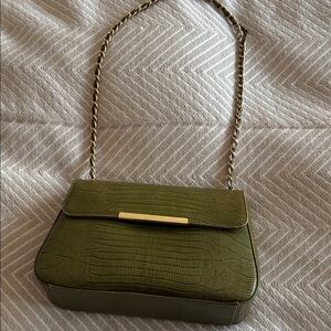 Ann Taylor Green Textured Shoulder Bag with Chain Strap
